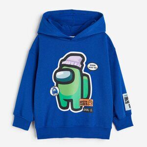 H&M "Among Us" Printed Hoodie in Bright Blue - Size 6/7